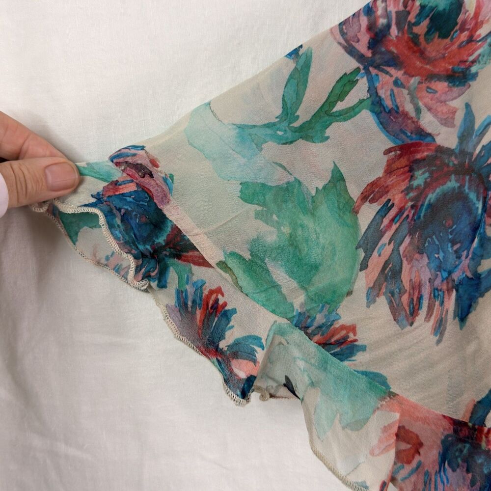anthropologie floral ruffle mini dress ivory multicolor romantic boho v neck s - Picture 7 of 8